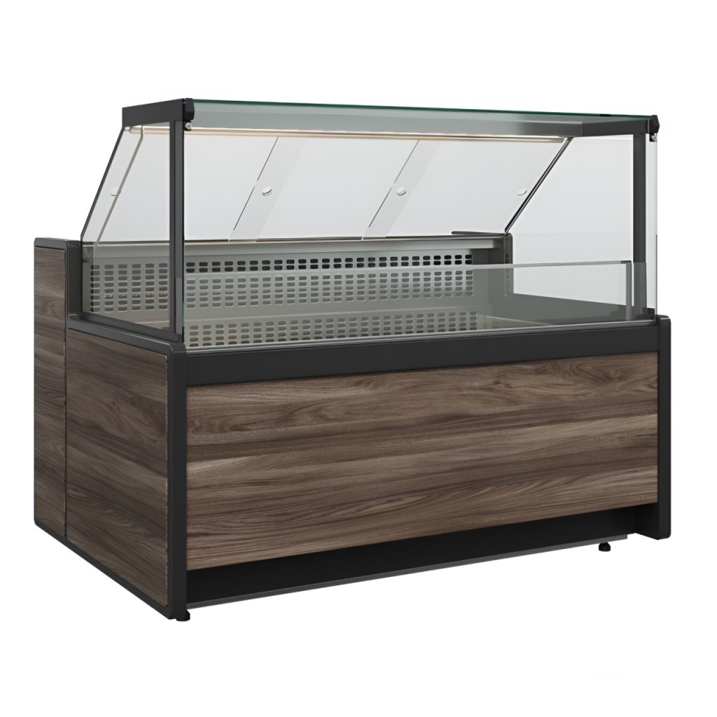 Витрина морозильная Carboma GC111 SL 1,25‑1 (1008 Темный дуб) (газлифт, без боковин)