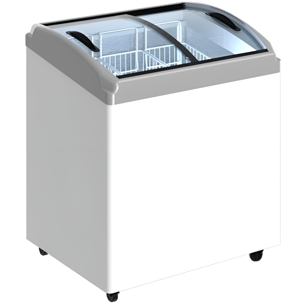 Ларь морозильный с гнутым стеклом CRYSPI ЛВН 200 Г (CF 200C) серый 3 корзины