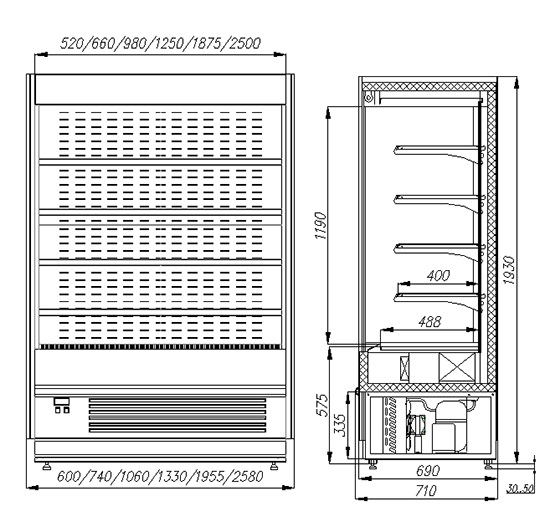 Горка холодильная Полюс Carboma FC 20-07 VV 2,5-1 (распашные двери) (CUBA FC20-07) - Изображение 3